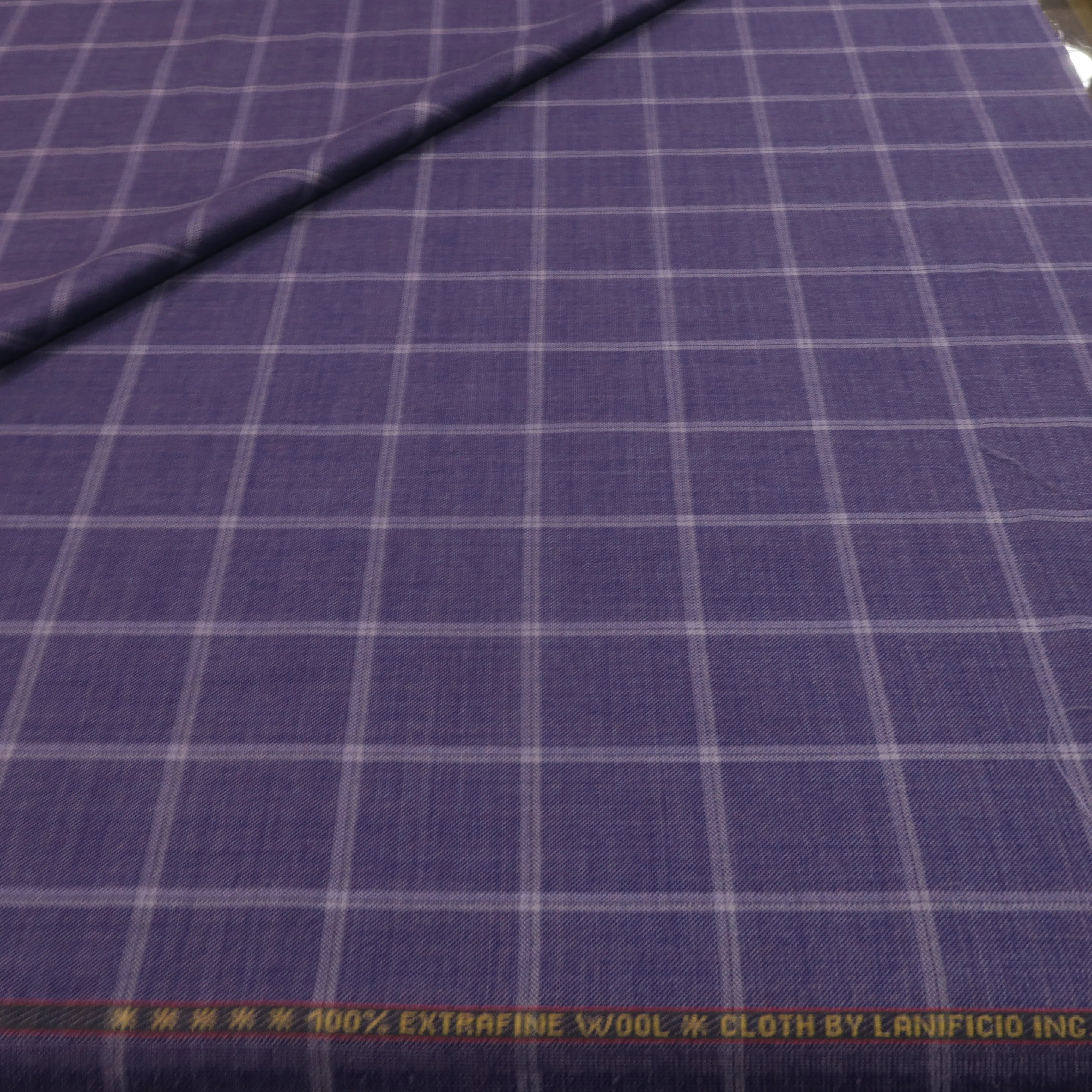 3 YDS Ship Cove Blue with Light Blue Windowpane Superfine Wool Loro Piana Fabric