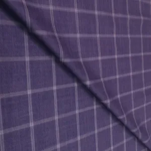 3 YDS Ship Cove Blue with Light Blue Windowpane Superfine Wool Loro Piana Fabric