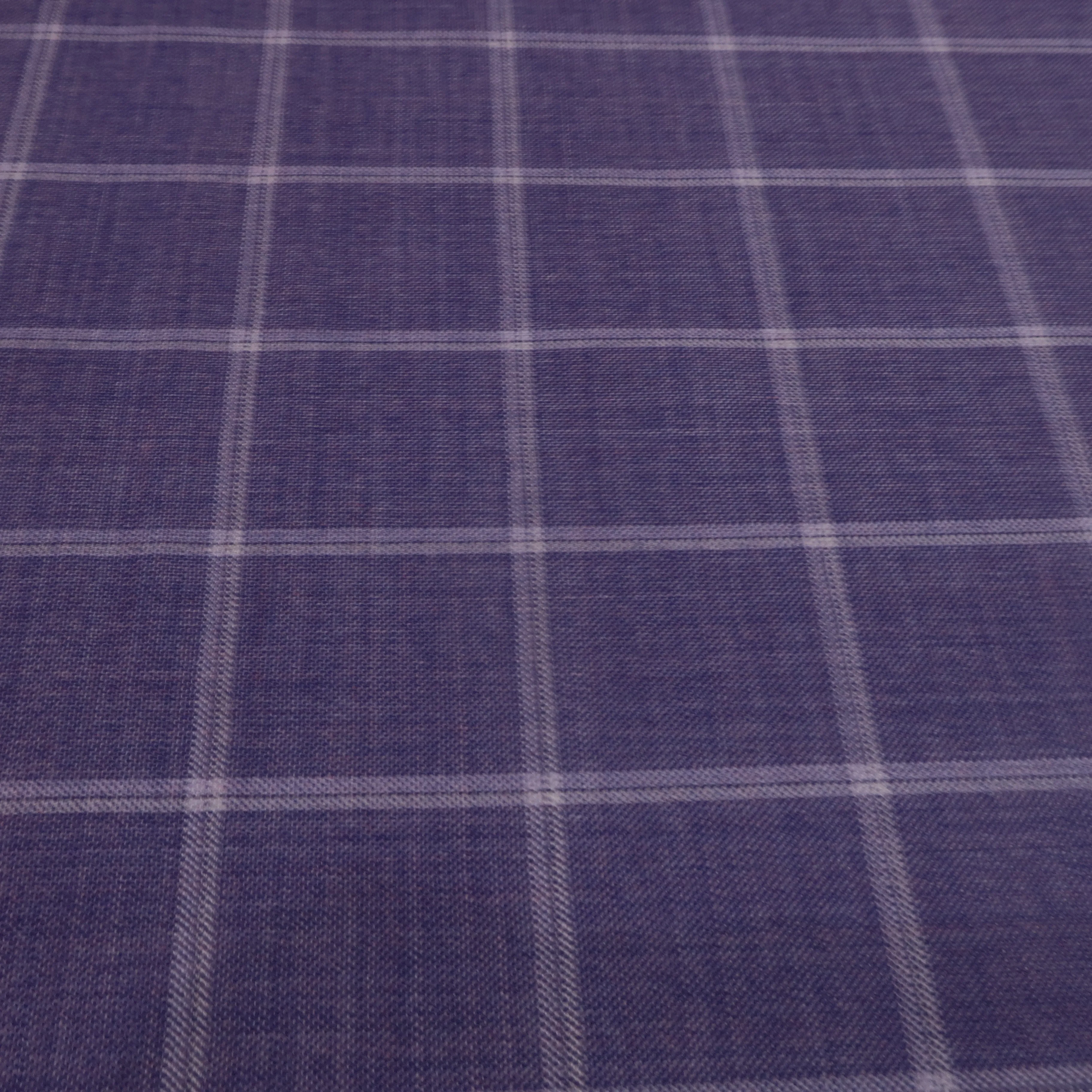 3 YDS Ship Cove Blue with Light Blue Windowpane Superfine Wool Loro Piana Fabric