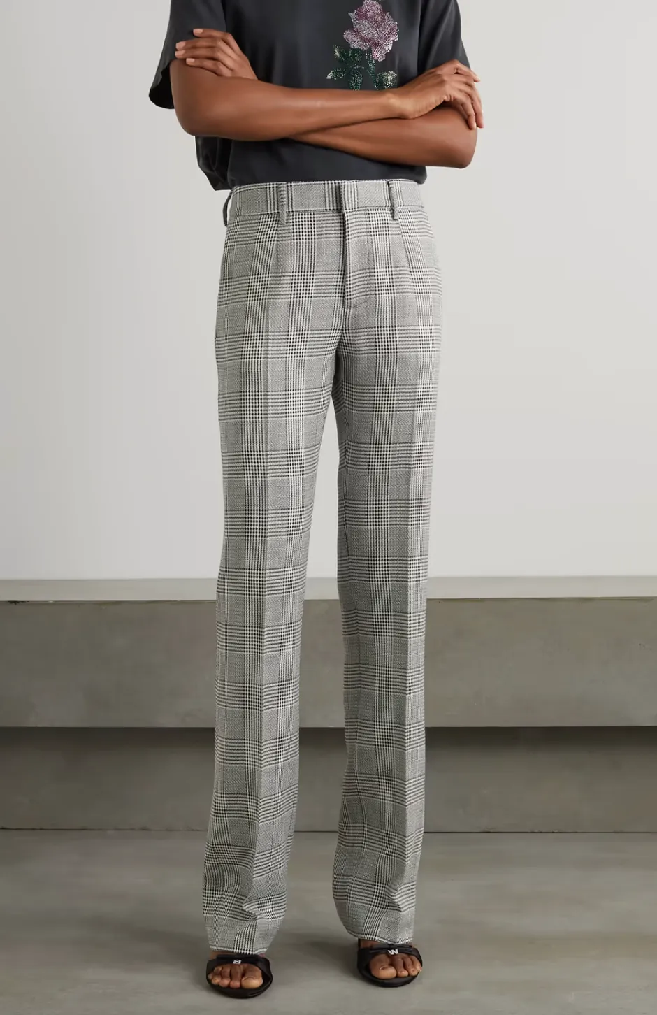 Alessandra Rich Prince of Wales Checked Wool Trousers