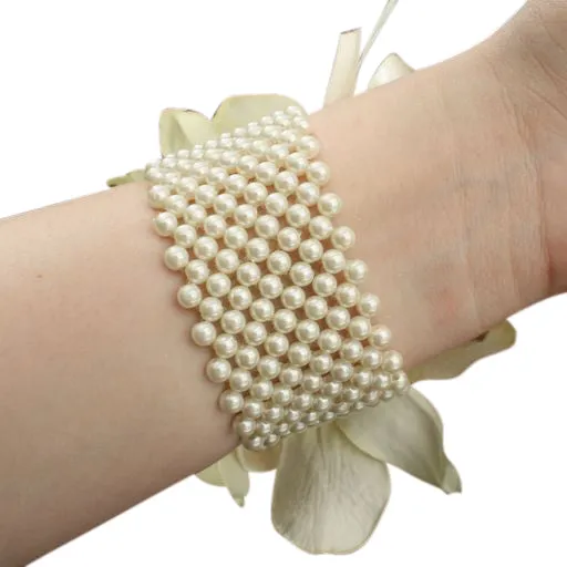 Artificial White Orchid Wrist Corsage