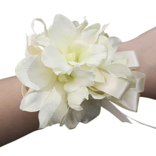 Artificial White Orchid Wrist Corsage