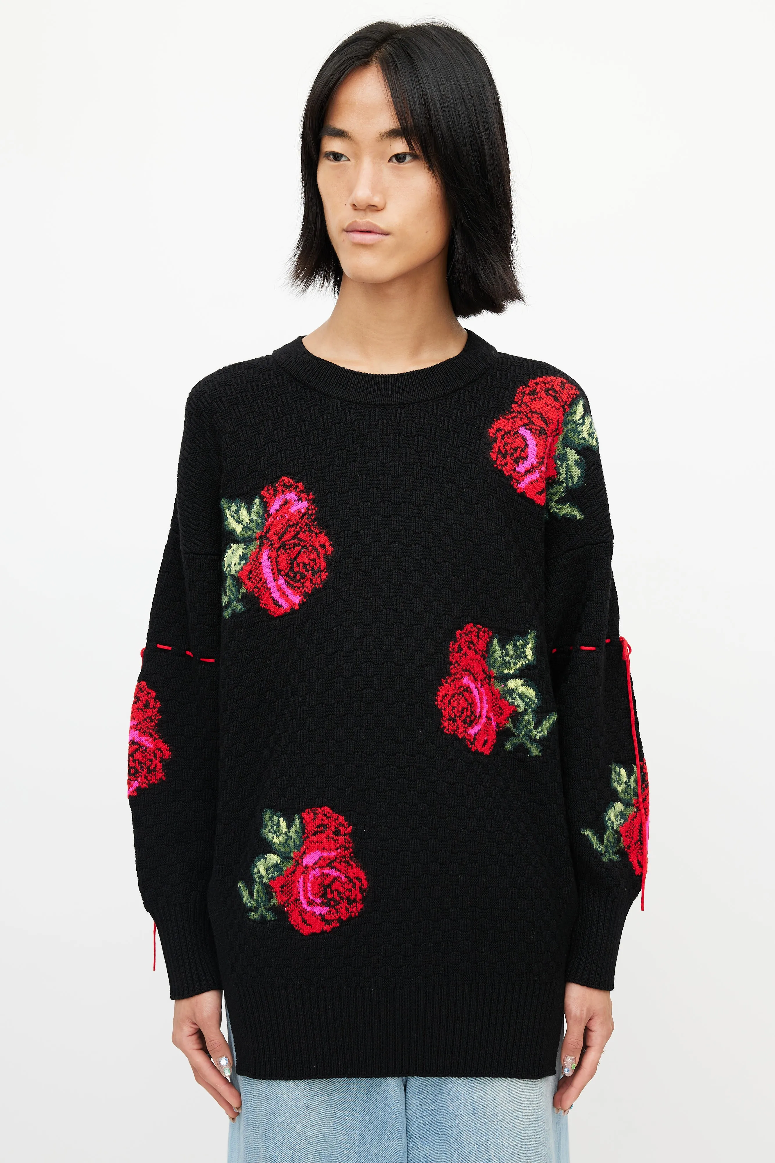 Black & Multicolour Knit Rose Sweater
