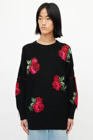 Black & Multicolour Knit Rose Sweater