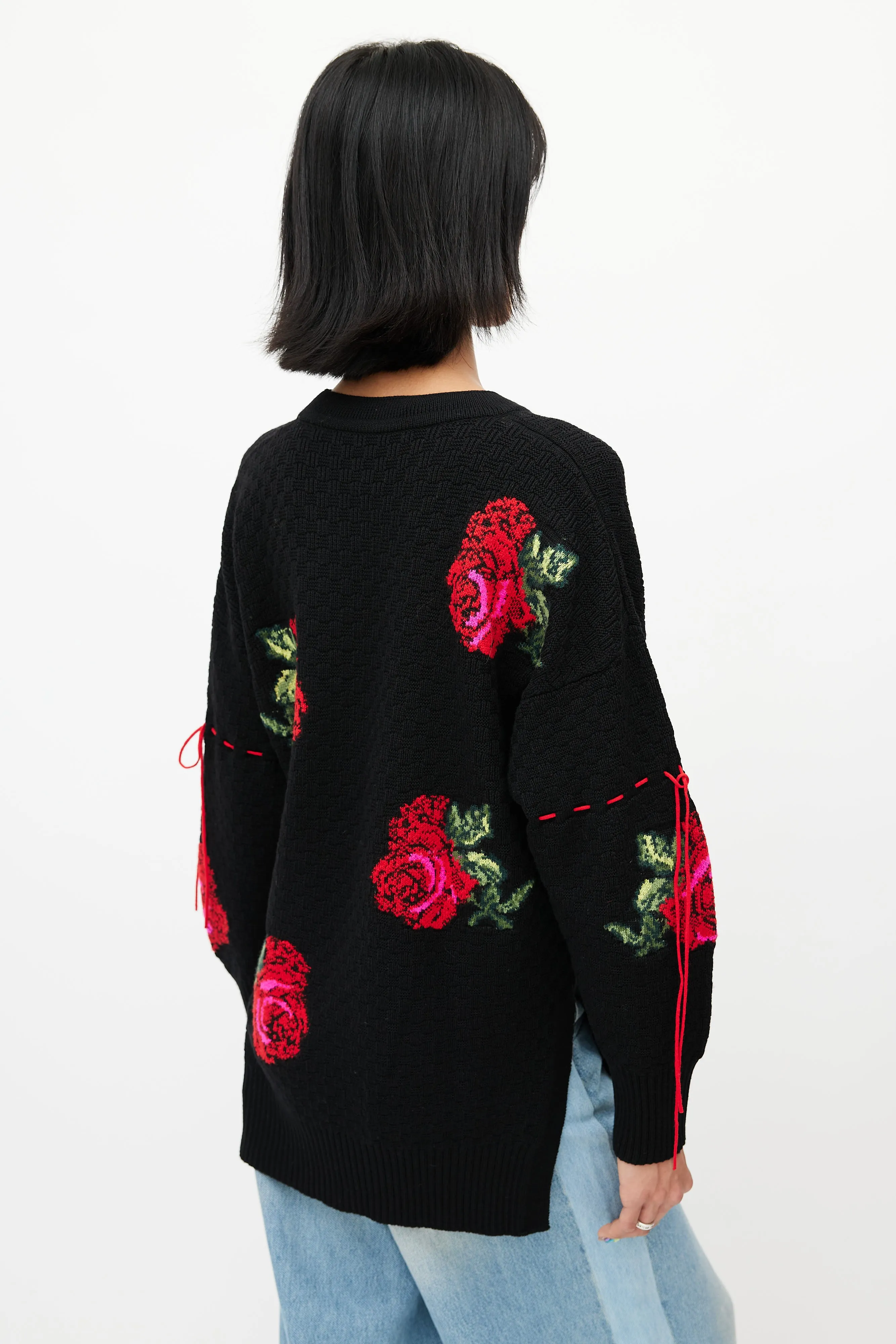 Black & Multicolour Knit Rose Sweater