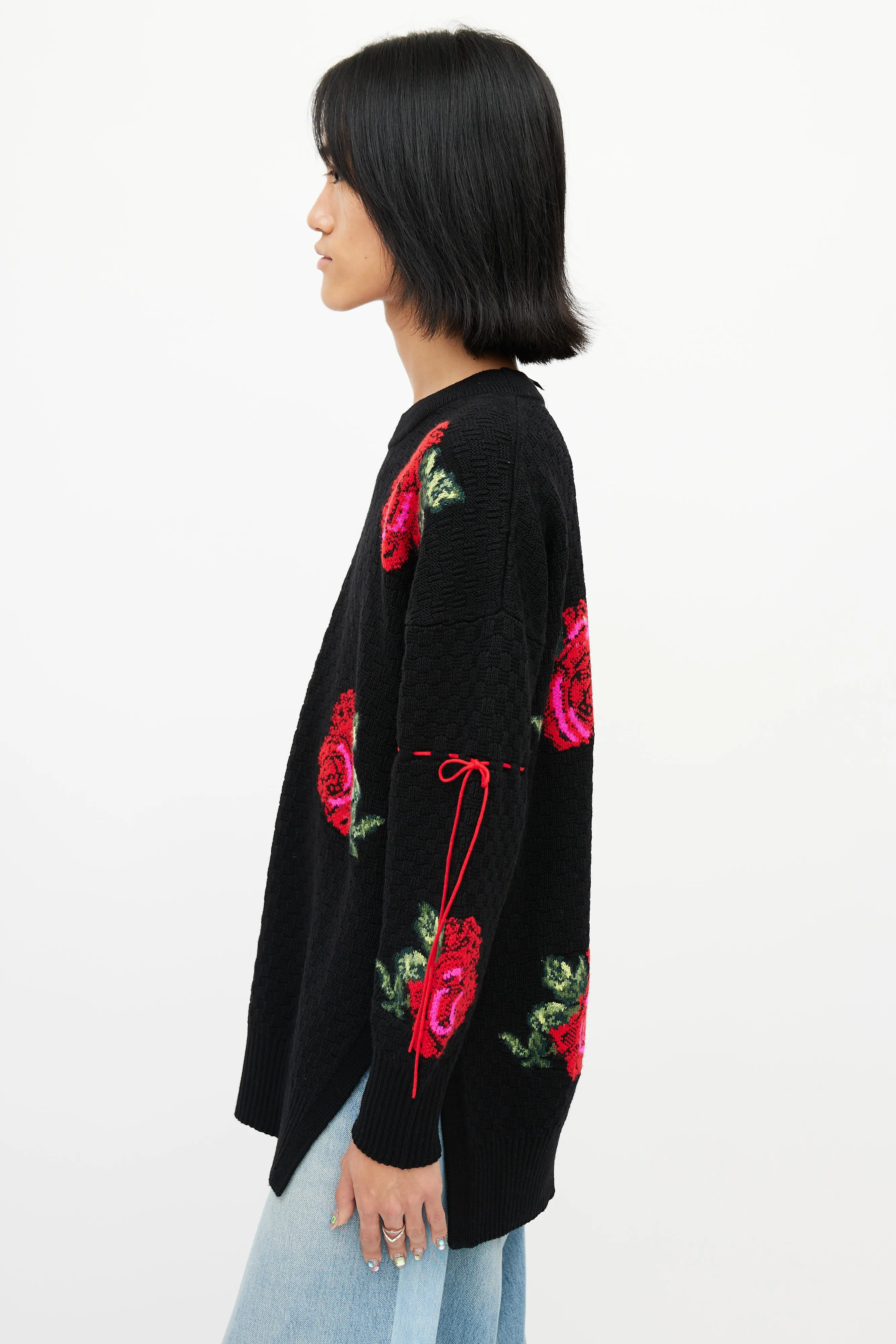 Black & Multicolour Knit Rose Sweater