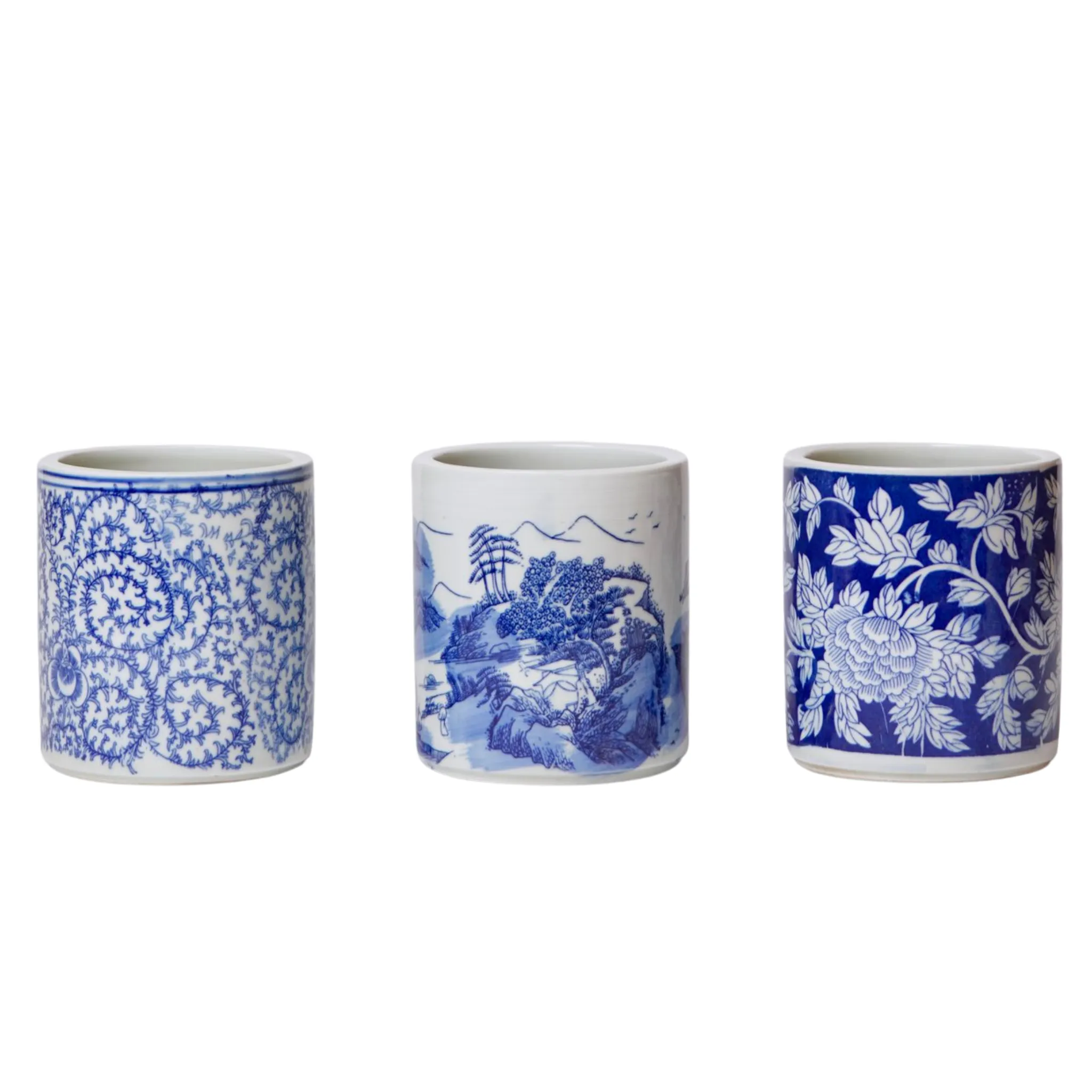 Blue and White Scrolling Peony Porcelain Cachepot