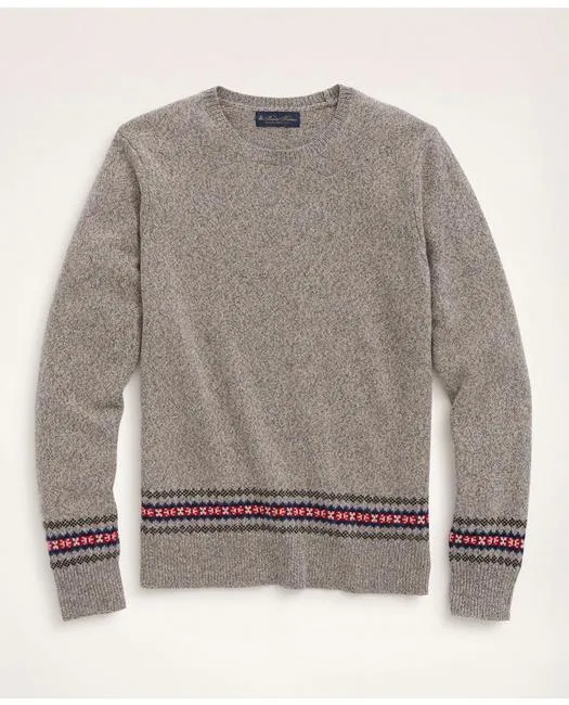 Brooks Brothers Men's Big & Tall Merino Fair-Isle Trim Sweater Grey