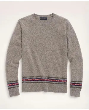 Brooks Brothers Men's Big & Tall Merino Fair-Isle Trim Sweater Grey