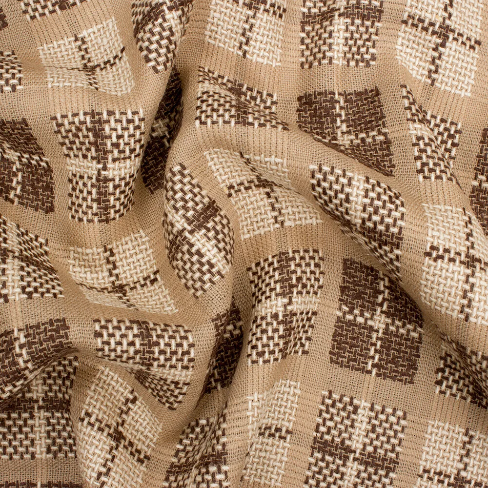 Brown, Beige & Cream Check Wool