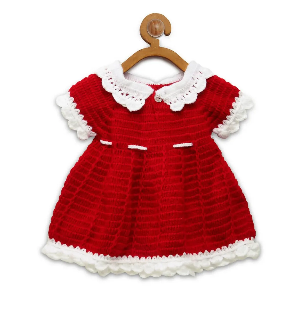 ChutPut Hand knitted Crochet Santa Dress For Baby Girls - Red