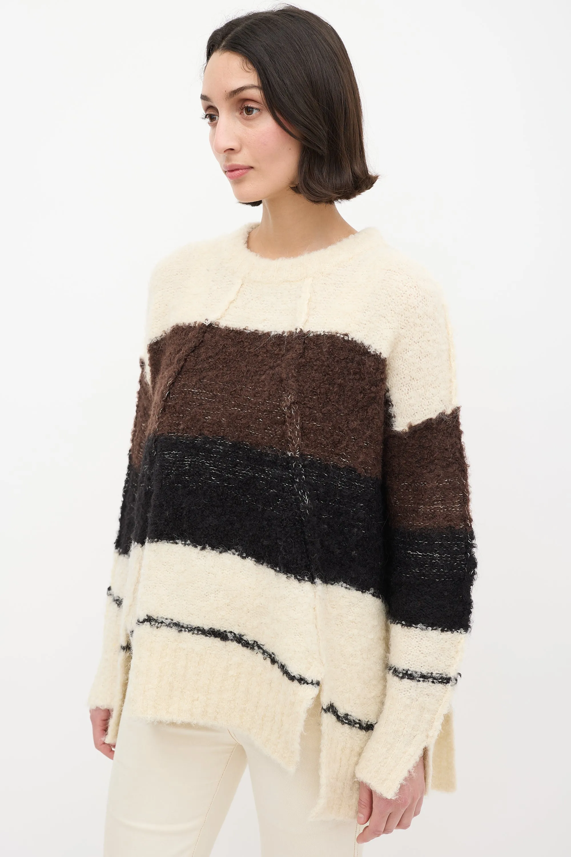 Cream & Multi Wool Knit Colourblock Sweater
