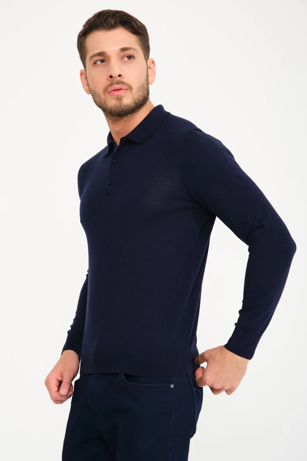 Dark Blue Polo Wool Shirt