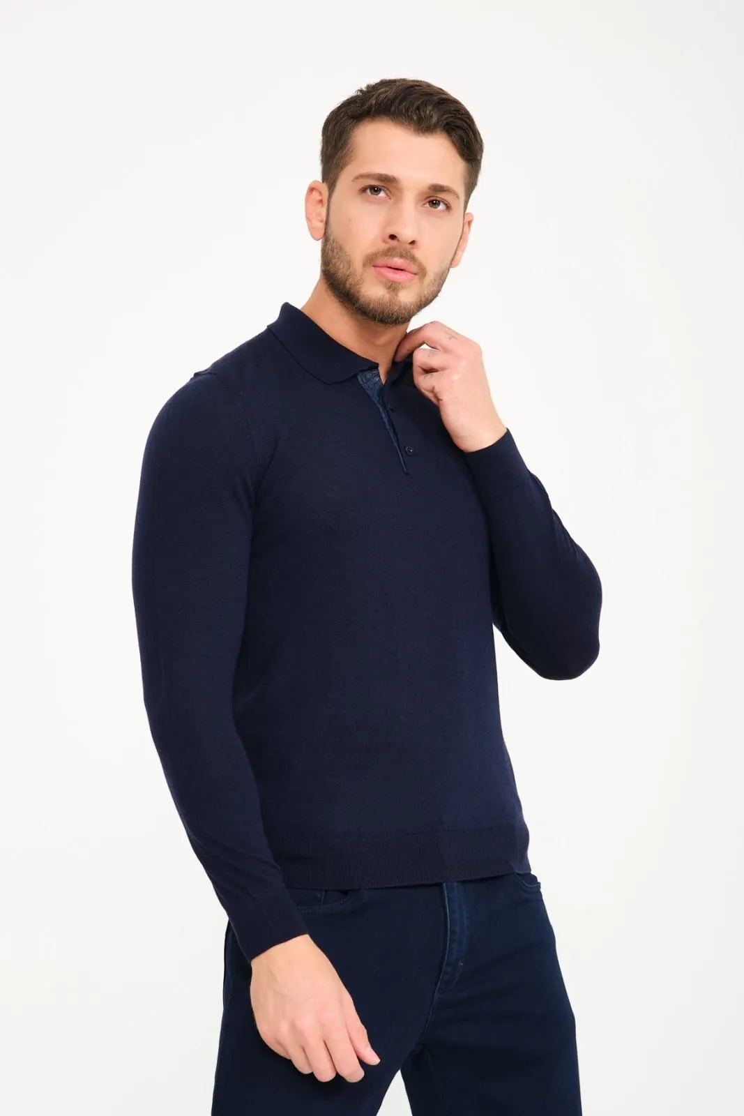 Dark Blue Polo Wool Shirt