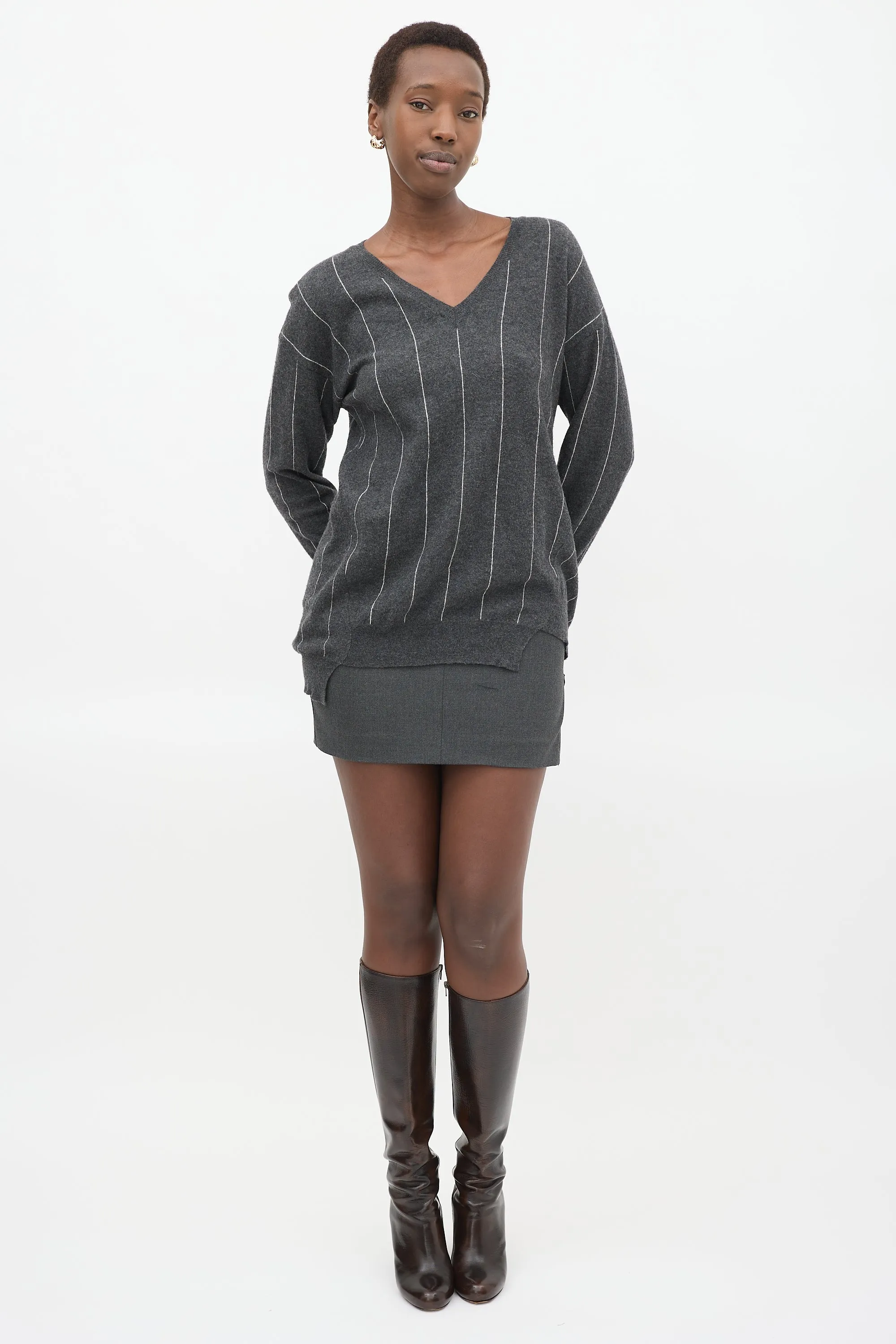 Dark Grey & White Striped Sweater