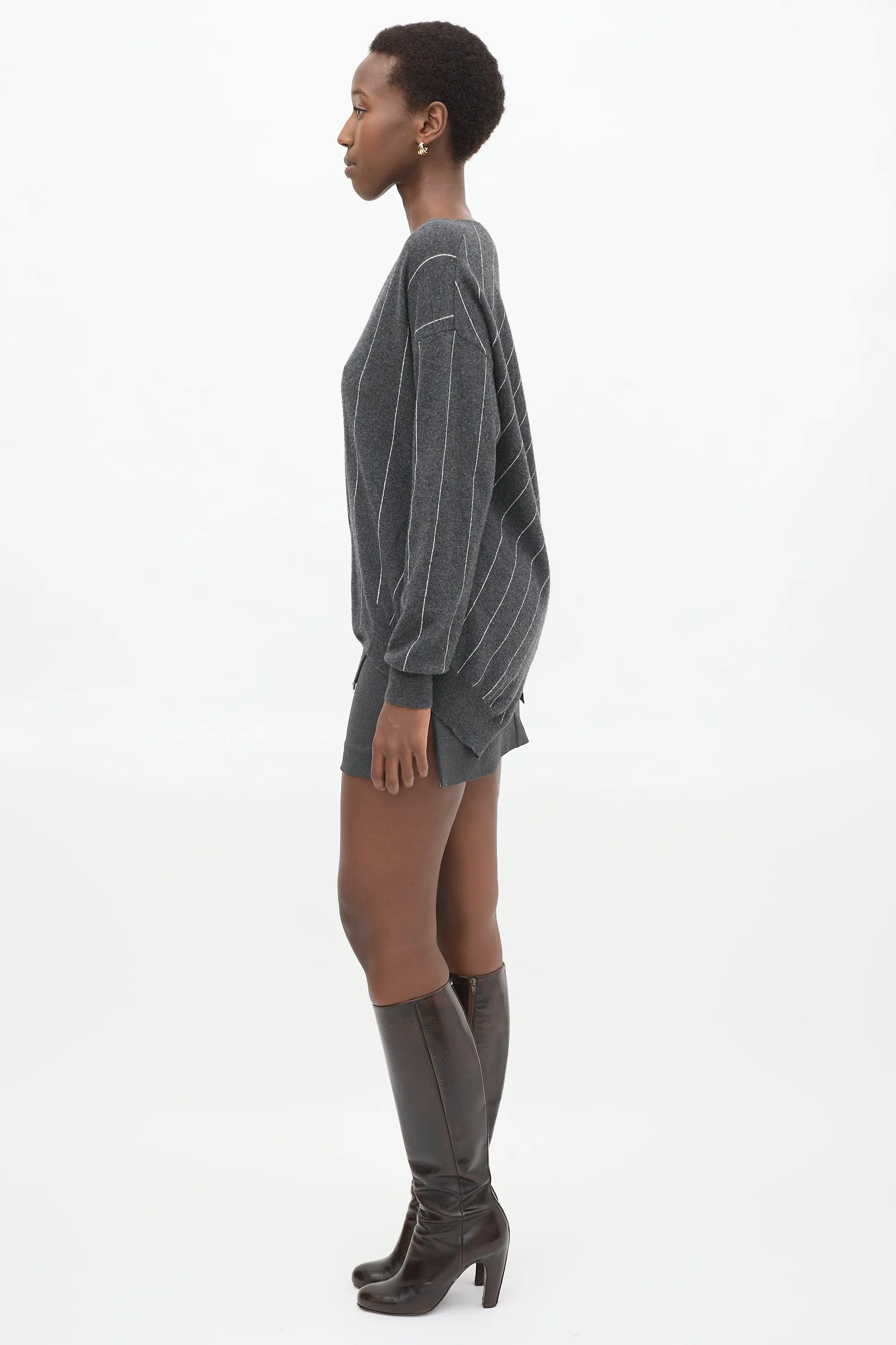 Dark Grey & White Striped Sweater