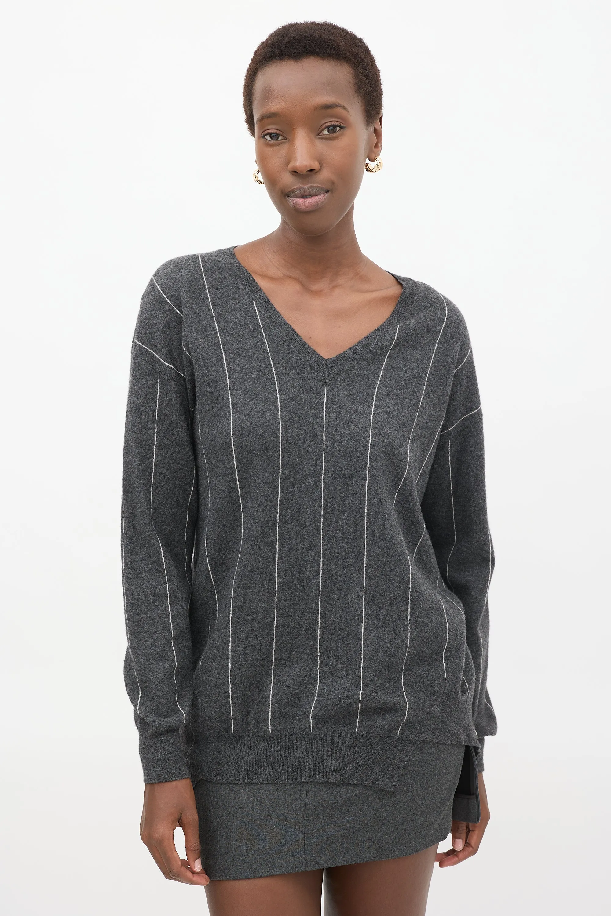 Dark Grey & White Striped Sweater
