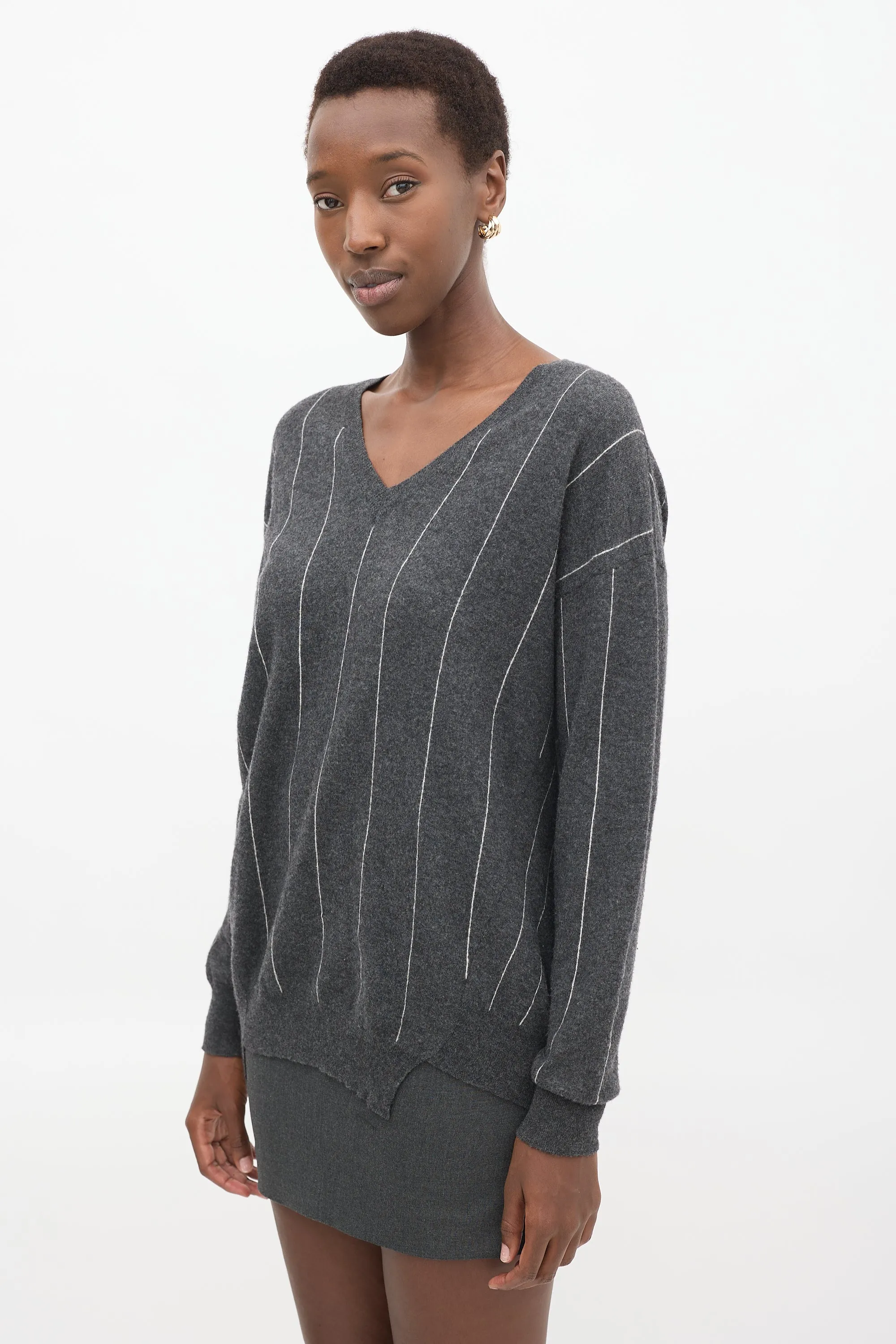 Dark Grey & White Striped Sweater