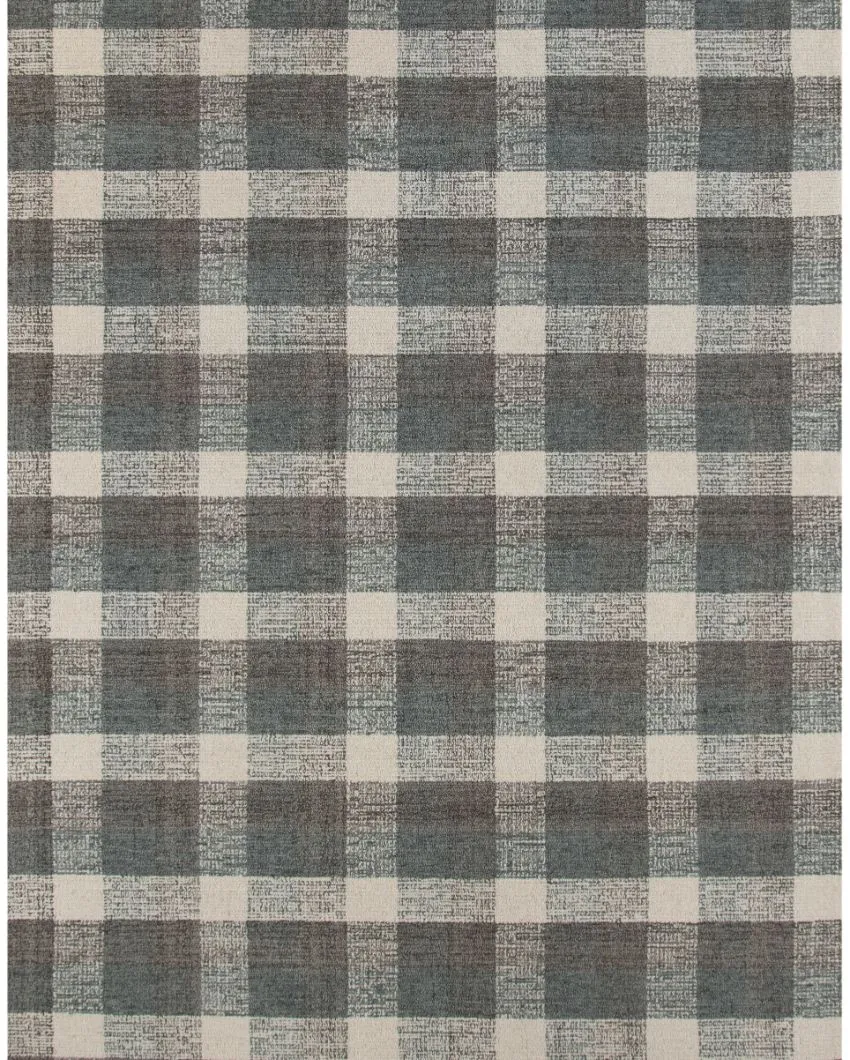 Dark Grey Wool Plaid Pattern Hand-Tufted Rug Carpet