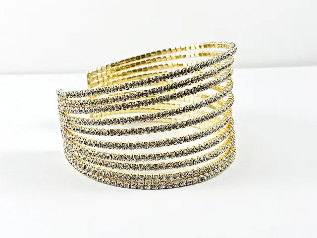 Fancy Stylish Large Multi Level Thick Gold Tone Fashion Cuff Bangle