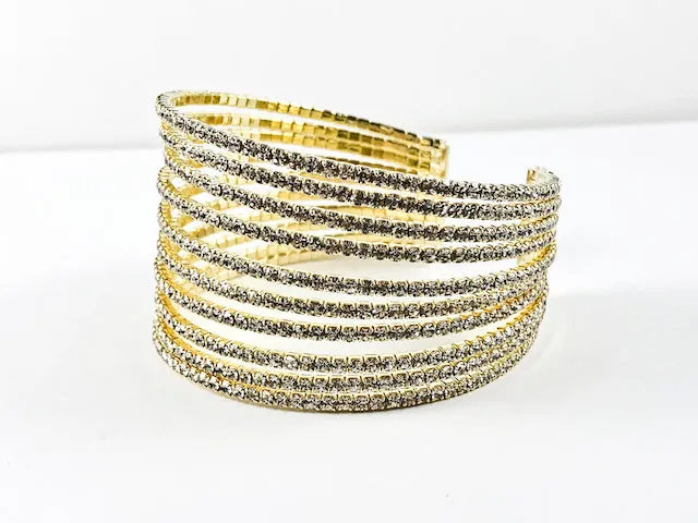 Fancy Stylish Large Multi Level Thick Gold Tone Fashion Cuff Bangle