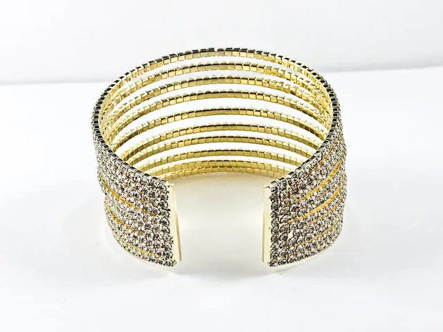 Fancy Stylish Large Multi Level Thick Gold Tone Fashion Cuff Bangle