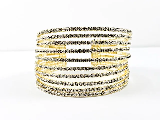 Fancy Stylish Large Multi Level Thick Gold Tone Fashion Cuff Bangle