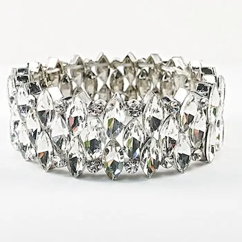 Fancy Thick Multi Row Crystal Elastic Stretch Fashion Bracelet