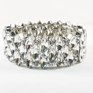 Fancy Thick Multi Row Crystal Elastic Stretch Fashion Bracelet