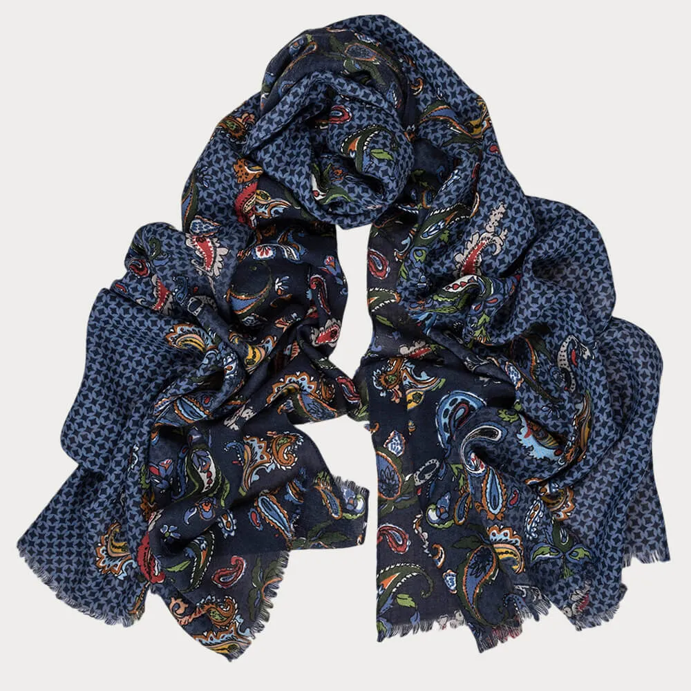 Fulgora Blue Paisley Italian Wool Scarf