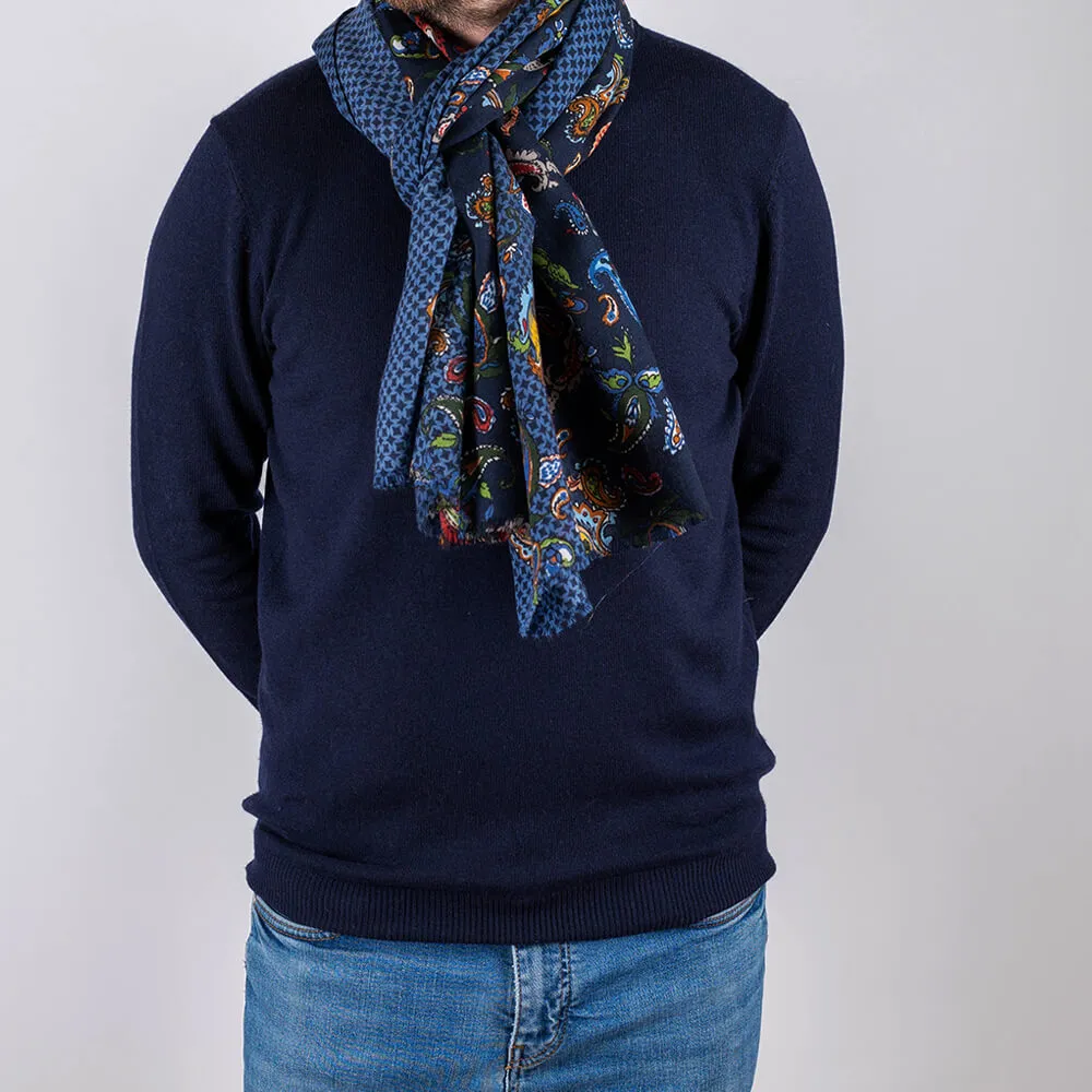 Fulgora Blue Paisley Italian Wool Scarf