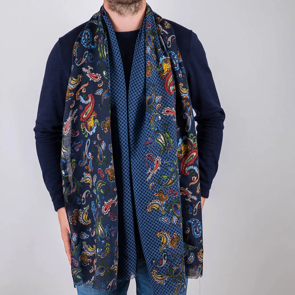 Fulgora Blue Paisley Italian Wool Scarf