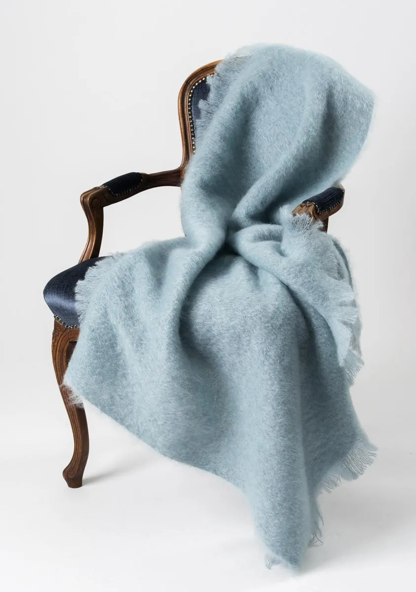 Glacier Blue Mohair Chair Throw