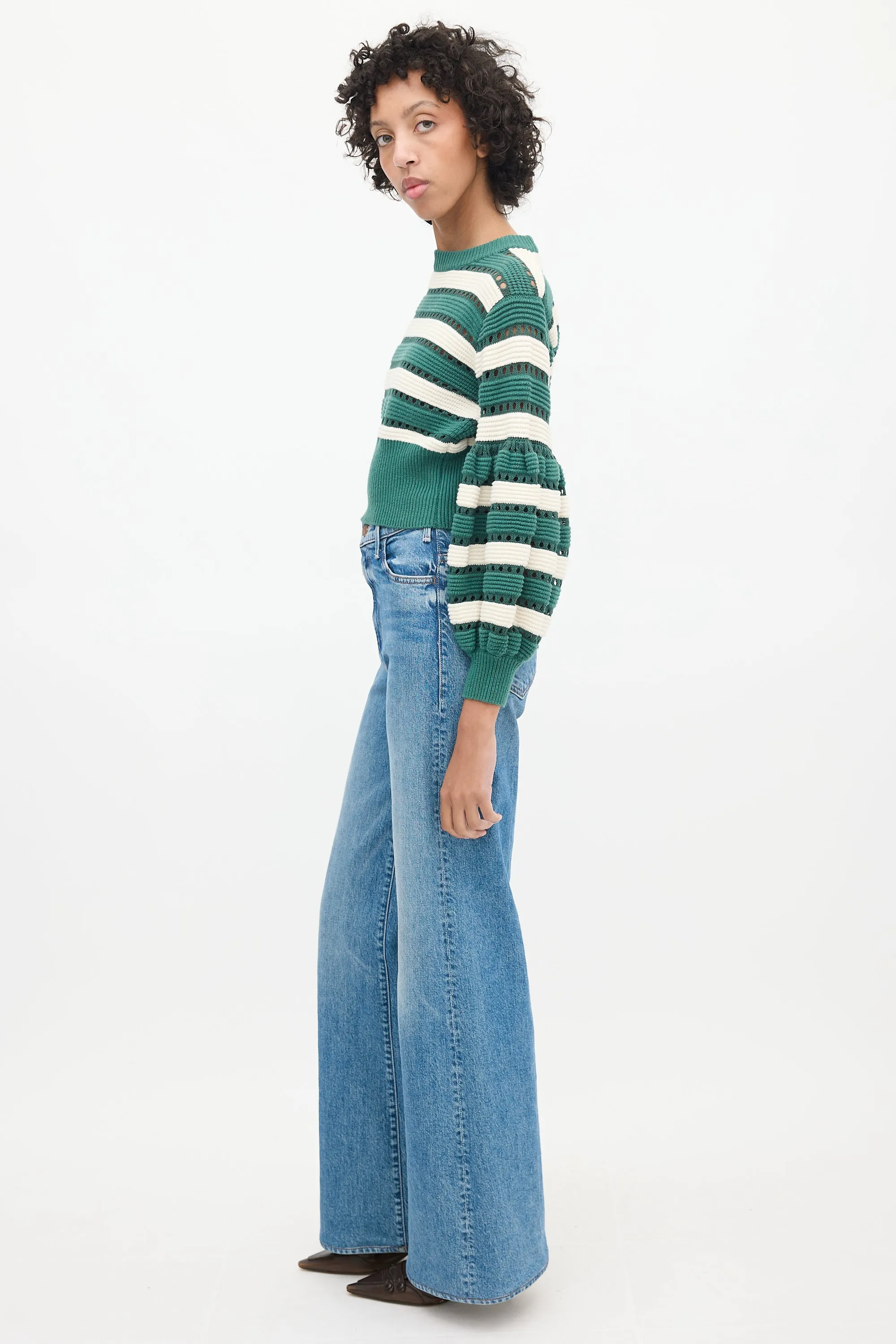 Greey & Multicolour Striped Cut Out Sweater