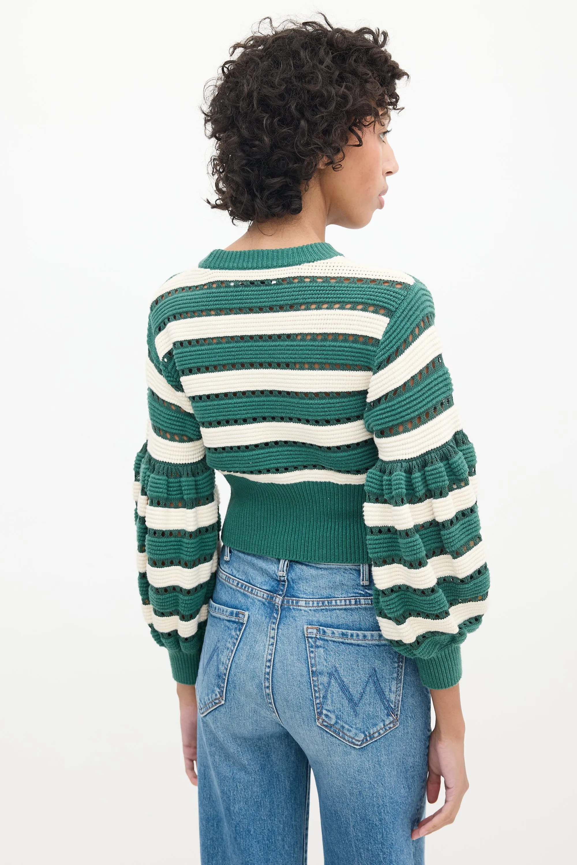 Greey & Multicolour Striped Cut Out Sweater