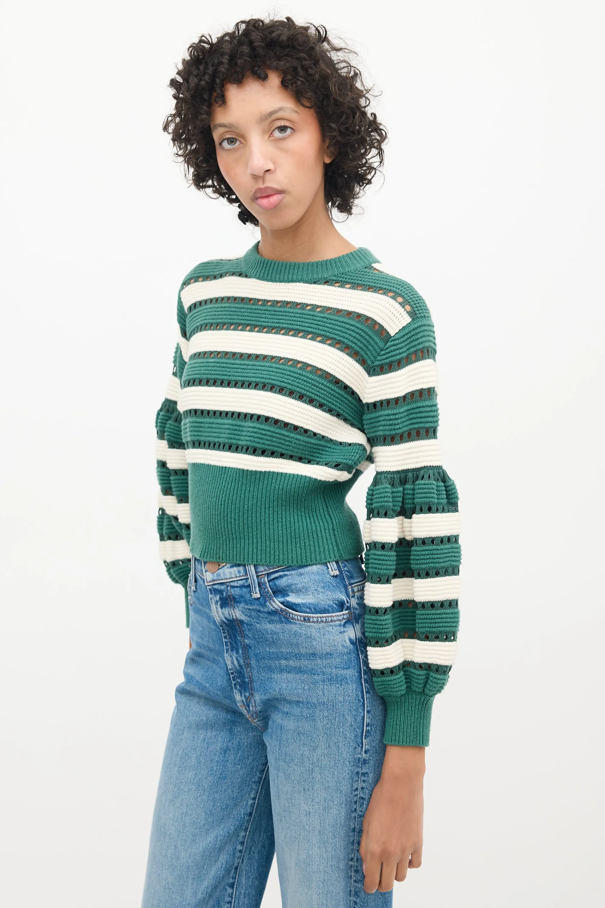 Greey & Multicolour Striped Cut Out Sweater