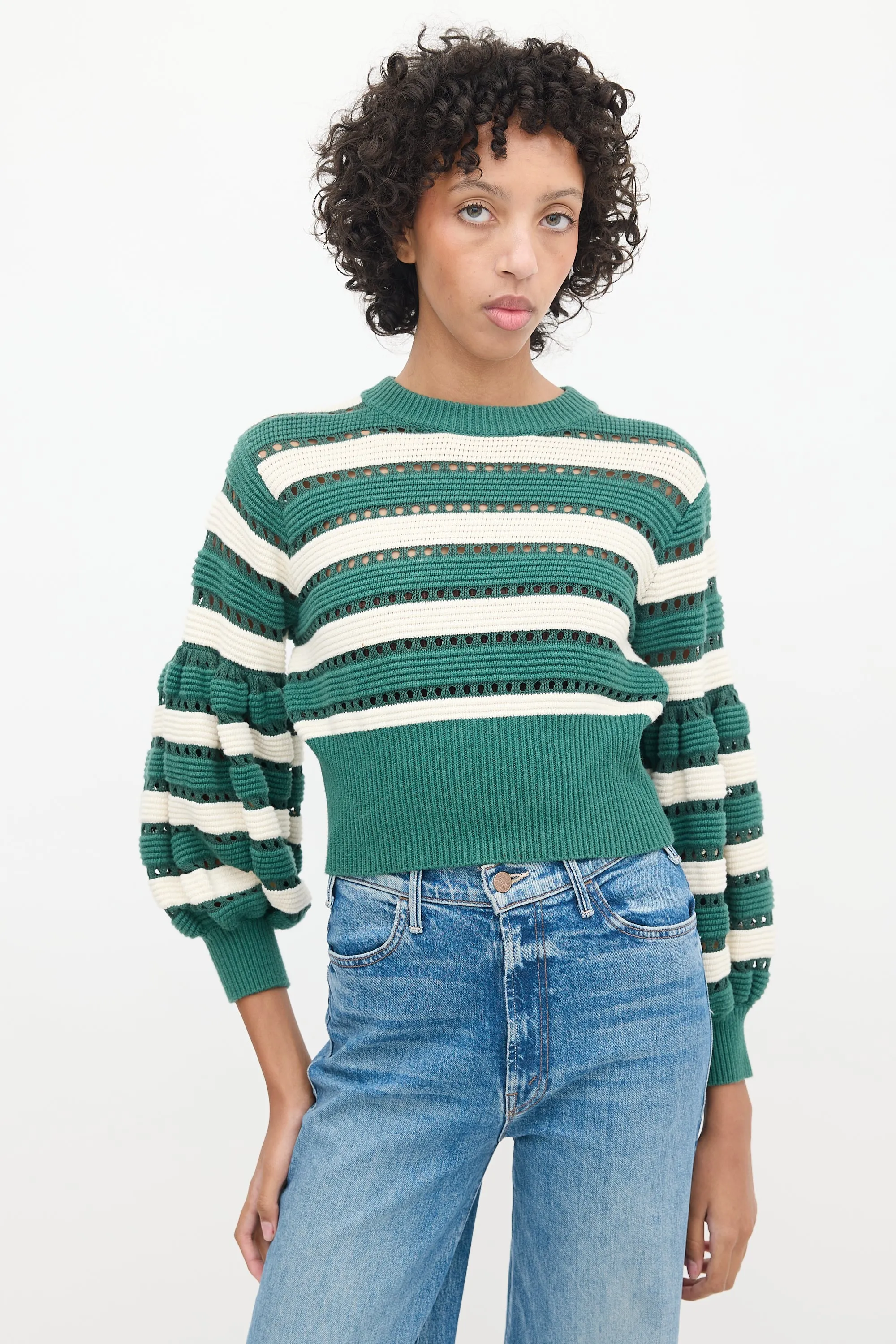 Greey & Multicolour Striped Cut Out Sweater