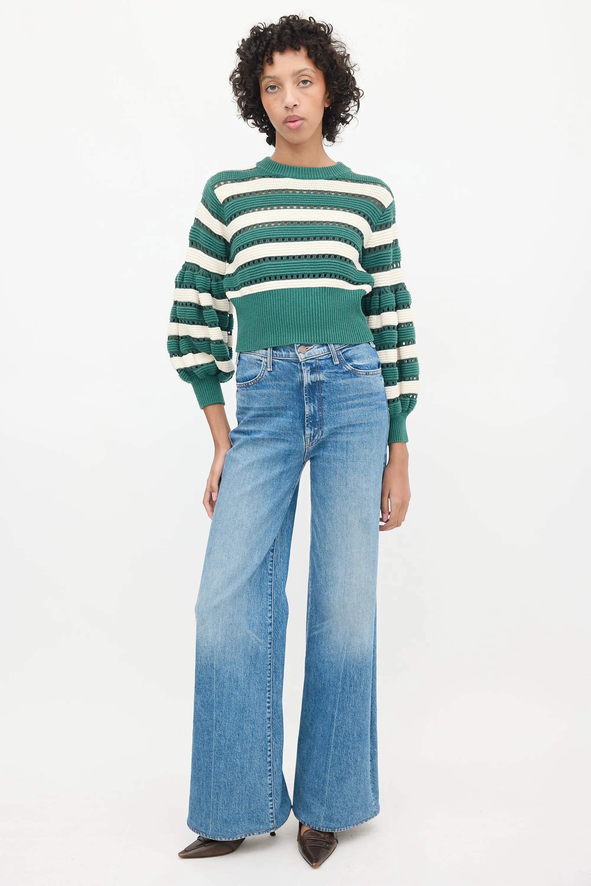 Greey & Multicolour Striped Cut Out Sweater