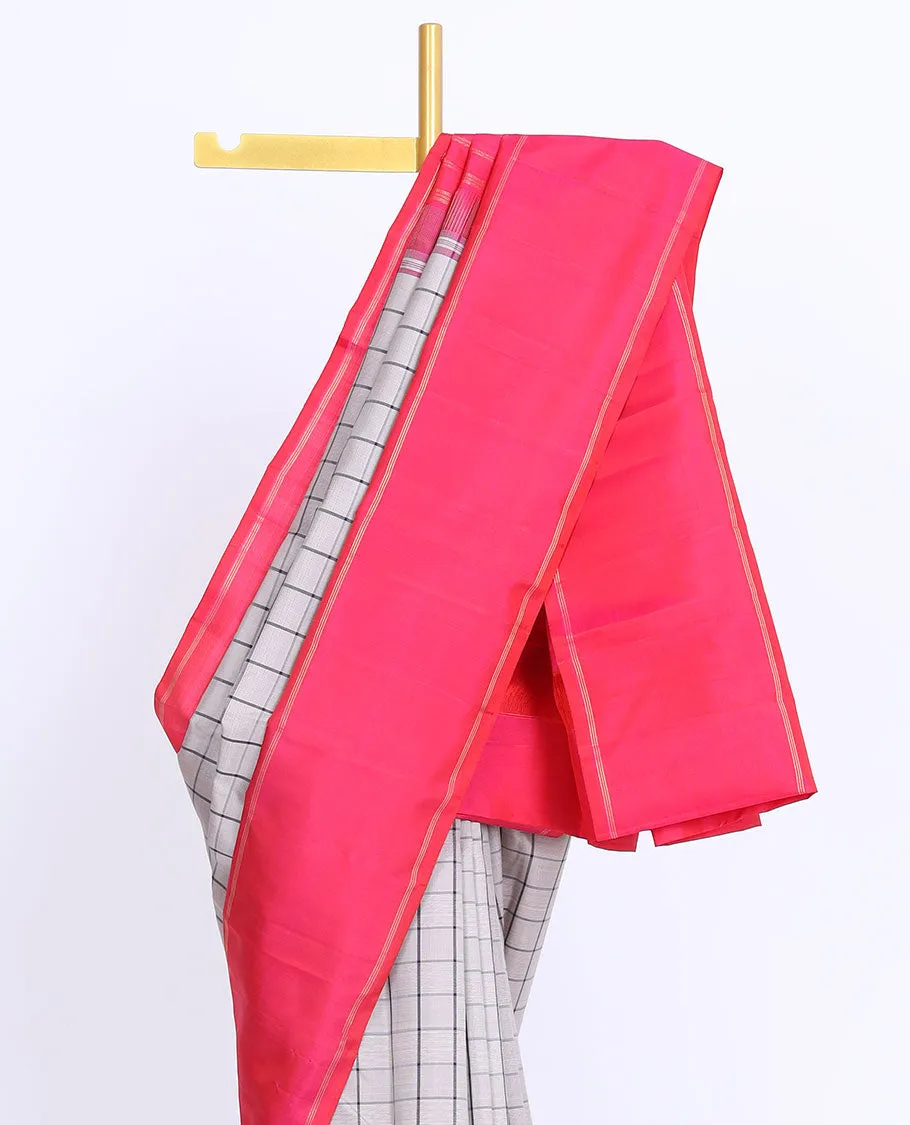 Grey checked design kancheepuram silk saree, contrast rettai pettu border & pallu of zari designs
