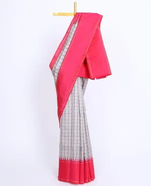 Grey checked design kancheepuram silk saree, contrast rettai pettu border & pallu of zari designs