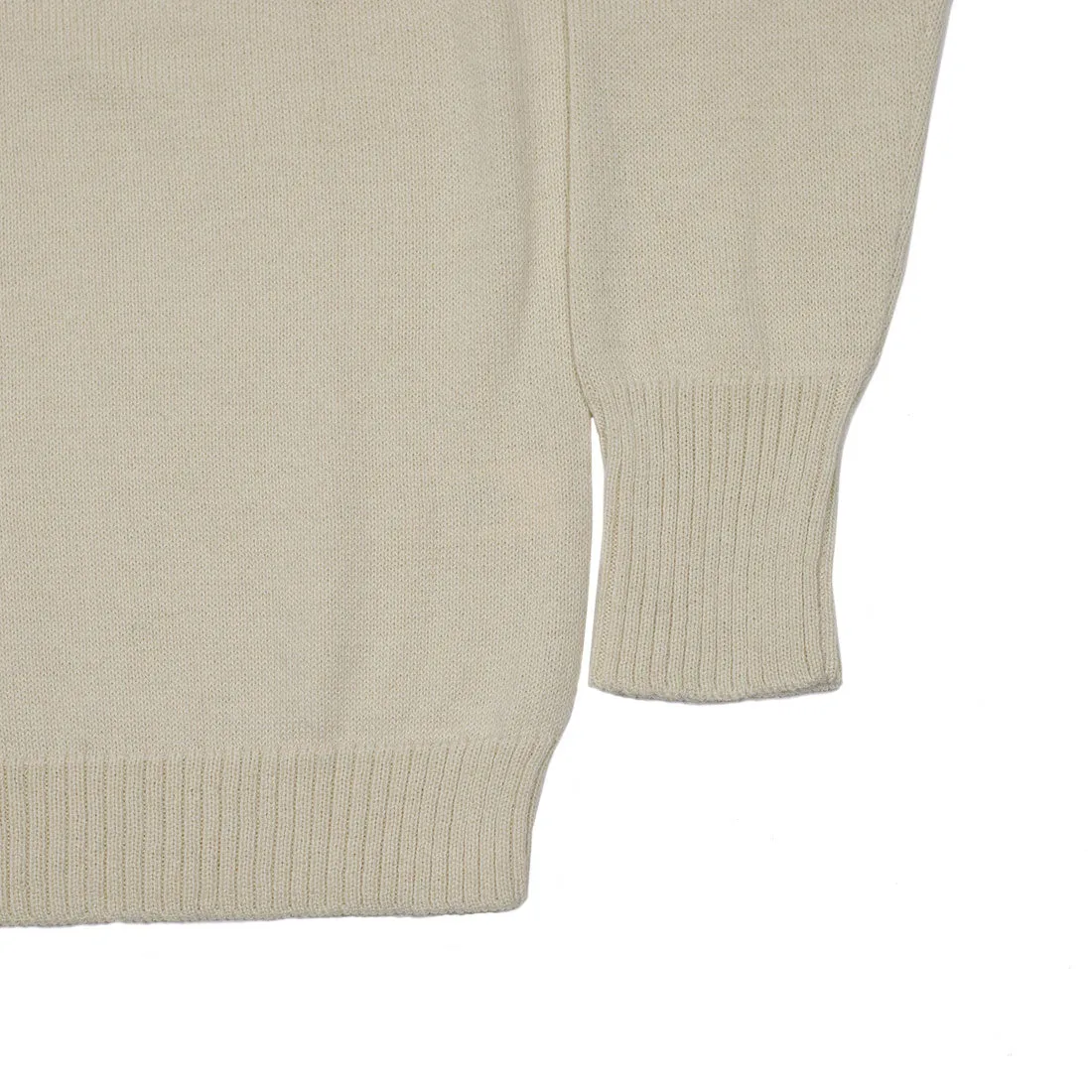 Guernsey-style cable crewneck sweater, "Corda" ecru merino wool