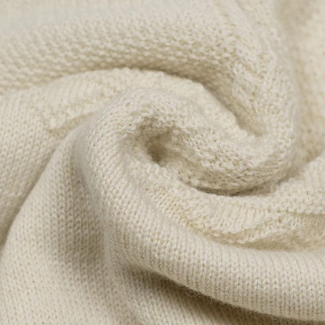 Guernsey-style cable crewneck sweater, "Corda" ecru merino wool