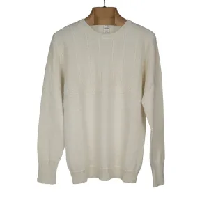 Guernsey-style cable crewneck sweater, "Corda" ecru merino wool