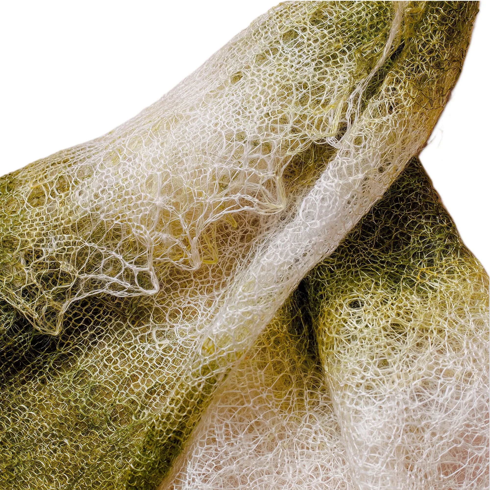 Handwoven Soft 100% Cashmere Wool Scarf in Green and White - Nature's Act | NOVICA