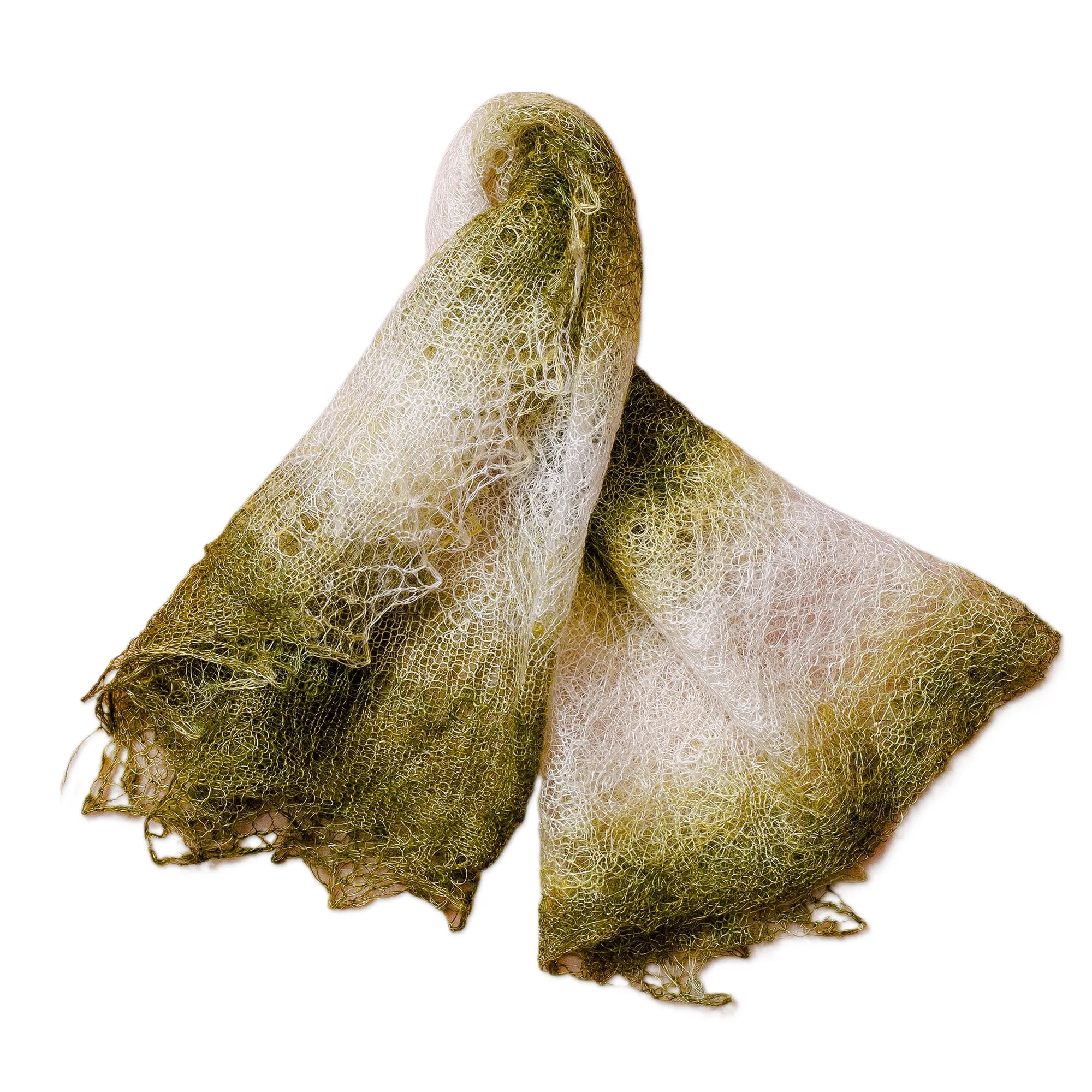 Handwoven Soft 100% Cashmere Wool Scarf in Green and White - Nature's Act | NOVICA