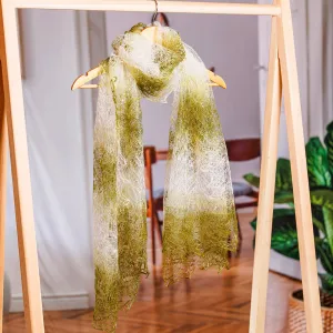 Handwoven Soft 100% Cashmere Wool Scarf in Green and White - Nature's Act | NOVICA