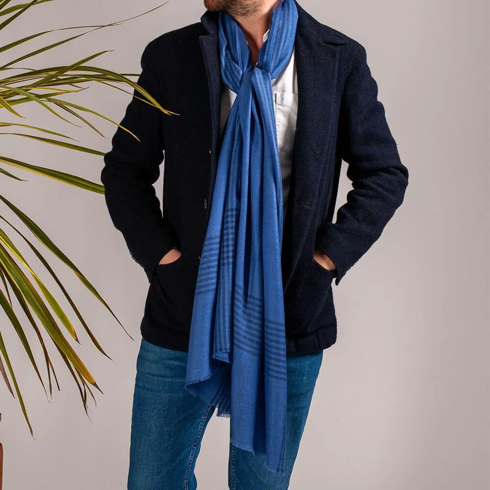 Harley Blue on Blue Silk and Wool Scarf