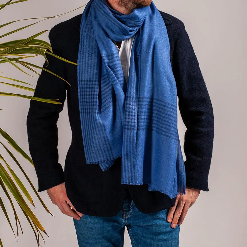 Harley Blue on Blue Silk and Wool Scarf