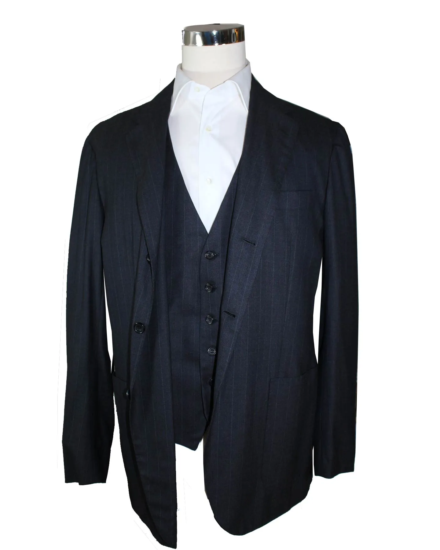 Kiton Suit Gray Stripes 3 Piece 14 Micron Wool Men Suit EU 56 / US 44 L