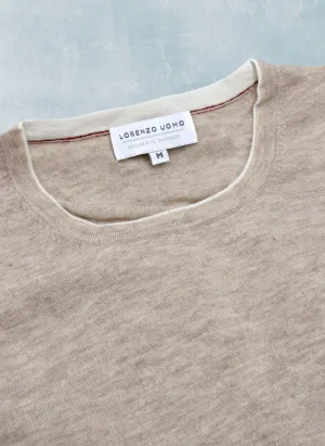 Men's Sanremo Cashmere Long Sleeve Crew Neck Shirt Sweater in Light Taupe